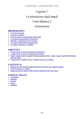 Capitolo 7 La misurazione degli angoli Unità didattica 2 Goniometria