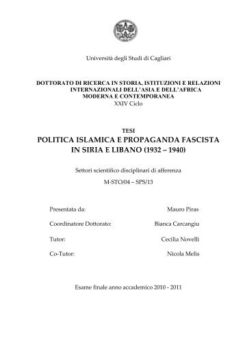 politica islamica e propaganda fascista in siria e libano (1932 – 1940)