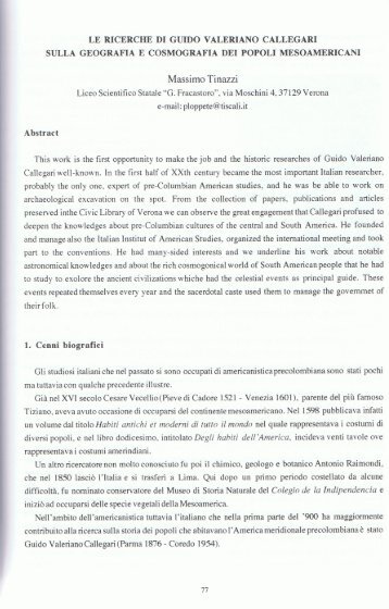 Massimo Tinazzi, 2002, Le ricerche di Guido Valeriano Callegari ...