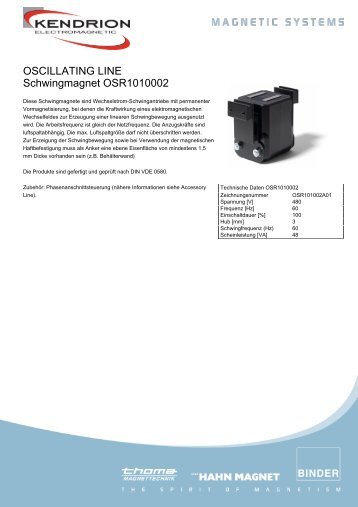 OSCILLATING LINE Schwingmagnet OSR1010002 - Kendrion