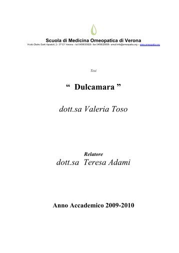 “ Dulcamara ” dott.sa Valeria Toso dott.sa Teresa Adami - Omeopatia