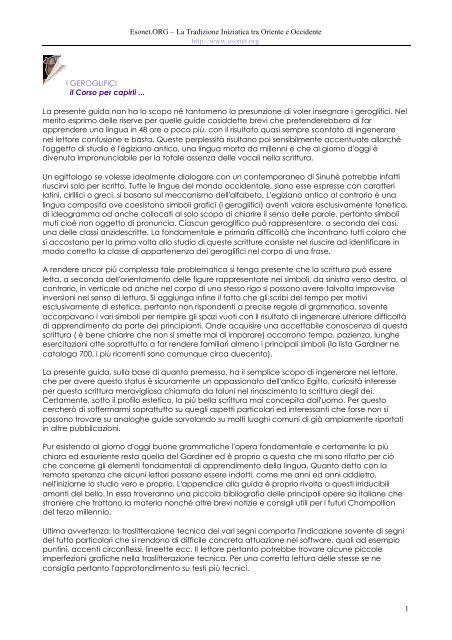 Corso Di Geroglifici Pdf La Tradizione Iniziatica Tra Oriente E