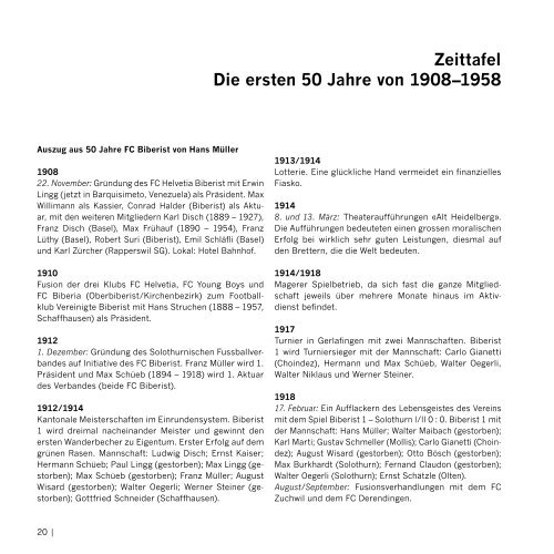 Zeittafel Die ersten 50 Jahre von 1908–1958 - FC Biberist