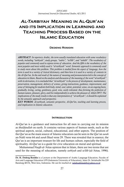 Al Tarbiyah Meaning In Al Qur Educare International Journal For