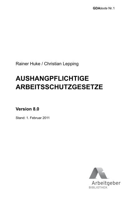 AUSHANGPFLICHTIGE ARBEITSSCHUTZGESETZE - Beuth Verlag