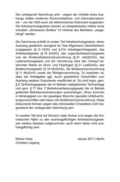 AUSHANGPFLICHTIGE ARBEITSSCHUTZGESETZE - Beuth Verlag