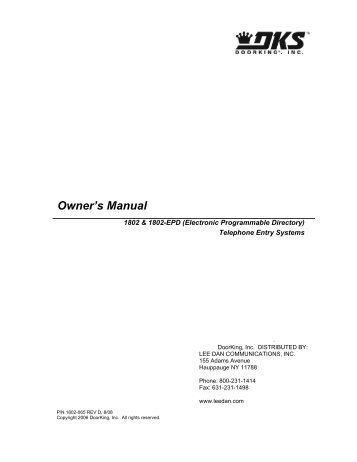 DOORKING DKS 1802 + 1802-EPD Owner's Manual & Instruction ...