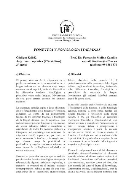 fonética y fonología italianas - Facultad de Filología - Universidad ...