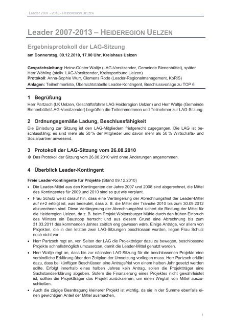 Protokoll LAG-Sitzung 09.12.10 (pdf 0,09 MB) - Samtgemeinde Aue