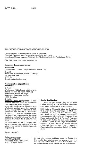 REPERTOIRE COMMENTE DES MEDICAMENTS 2011 - CBIP