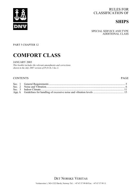 Ship rules Pt.5 Ch.12 - Comfort Class - DNV Exchange