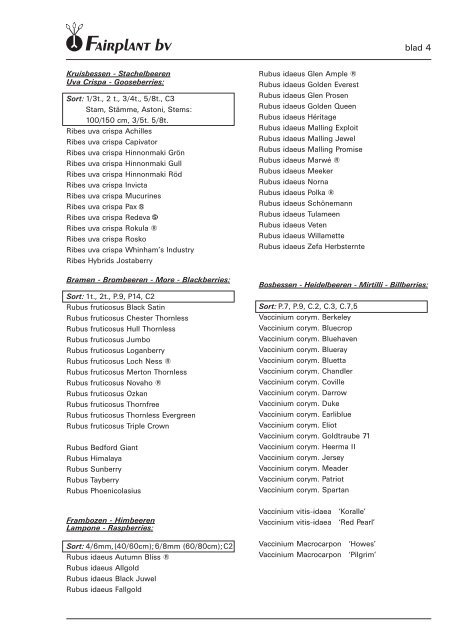 Klik hier voor de assortimentslijst in .pdf formaat! - Fairplant b.v.