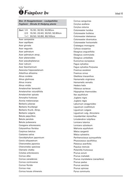 Klik hier voor de assortimentslijst in .pdf formaat! - Fairplant b.v.