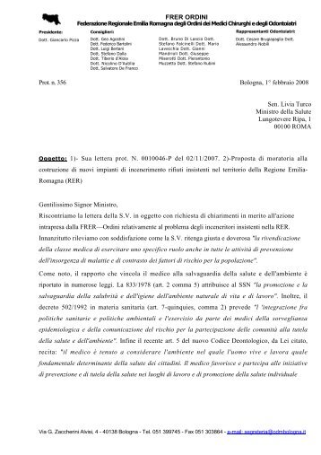 Lettera FRER-Ordini a Ministro Turco - 1 Febbraio 2008 - Isde