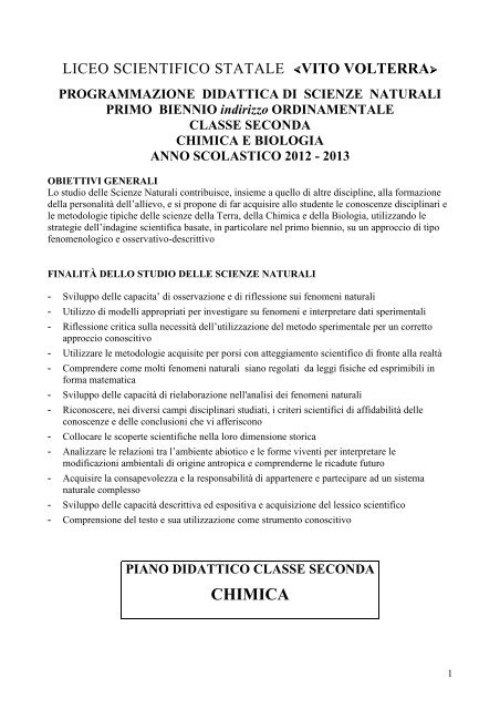 Linee programmatiche scienze classe 2^ ordinamento - Liceo ...