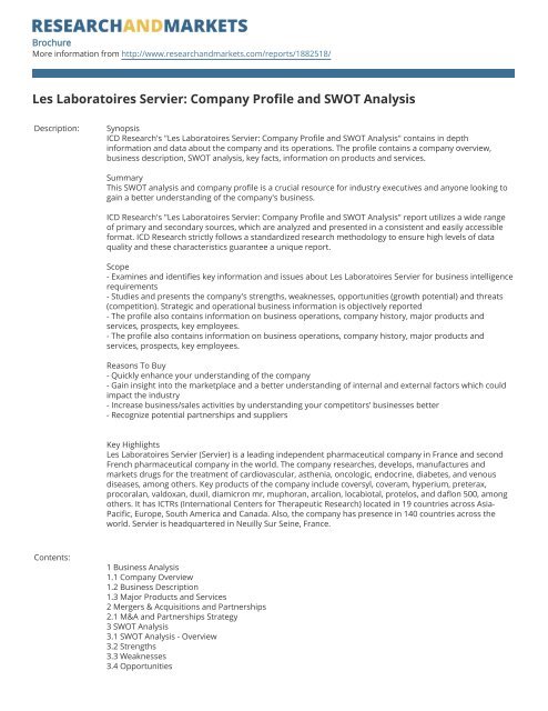 Les Laboratoires Servier: Company Profile and SWOT Analysis