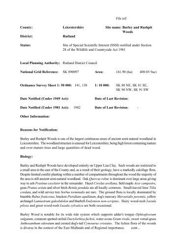 Appendix 2 - Burley Woods SSSI - Rutland County Council