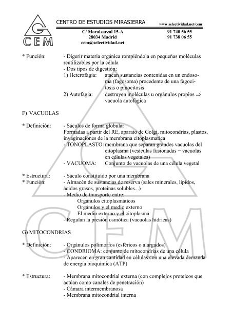 morfología de la célula eucariota i.- teoria celular - Selectividad