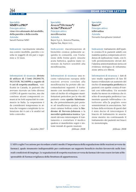 Bollettino d'Informazione sui Farmaci n. 6/2007 - Sefap