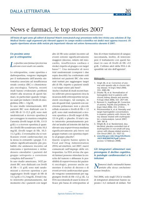 Bollettino d'Informazione sui Farmaci n. 6/2007 - Sefap