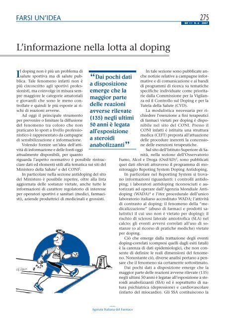 Bollettino d'Informazione sui Farmaci n. 6/2007 - Sefap