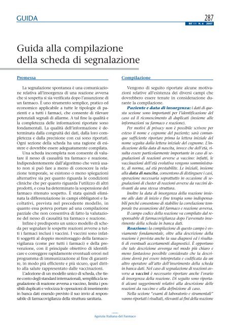 Bollettino d'Informazione sui Farmaci n. 6/2007 - Sefap