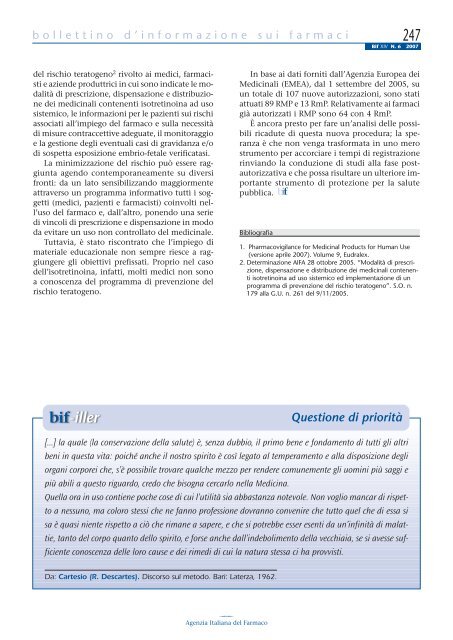 Bollettino d'Informazione sui Farmaci n. 6/2007 - Sefap