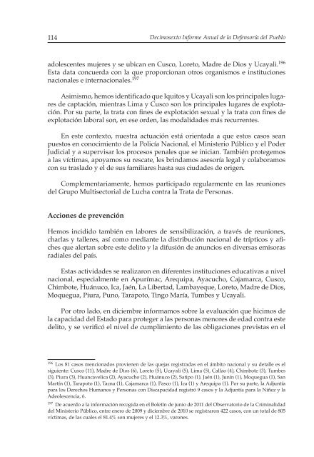 Decimosexto informe AnuAl DefensoríA Pueblo