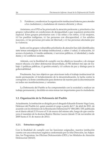 Decimosexto informe AnuAl DefensoríA Pueblo