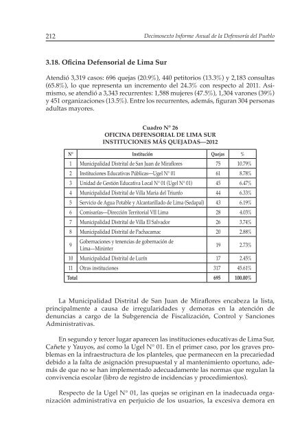 Decimosexto informe AnuAl DefensoríA Pueblo