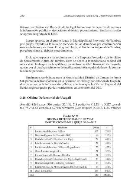 Decimosexto informe AnuAl DefensoríA Pueblo