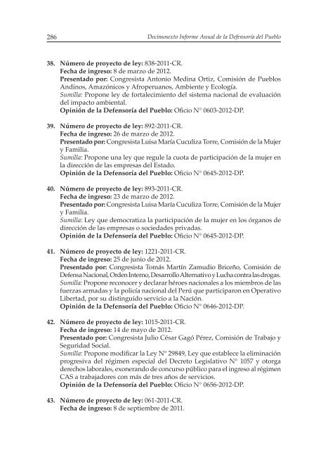 Decimosexto informe AnuAl DefensoríA Pueblo