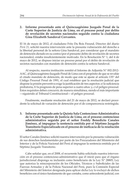 Decimosexto informe AnuAl DefensoríA Pueblo