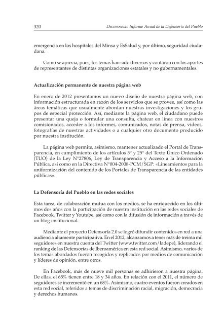 Decimosexto informe AnuAl DefensoríA Pueblo