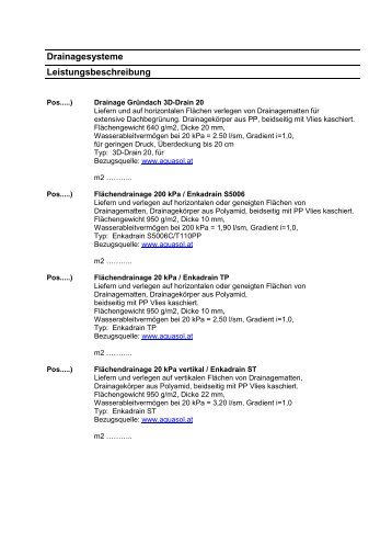 Drainagesysteme Leistungsbeschreibung