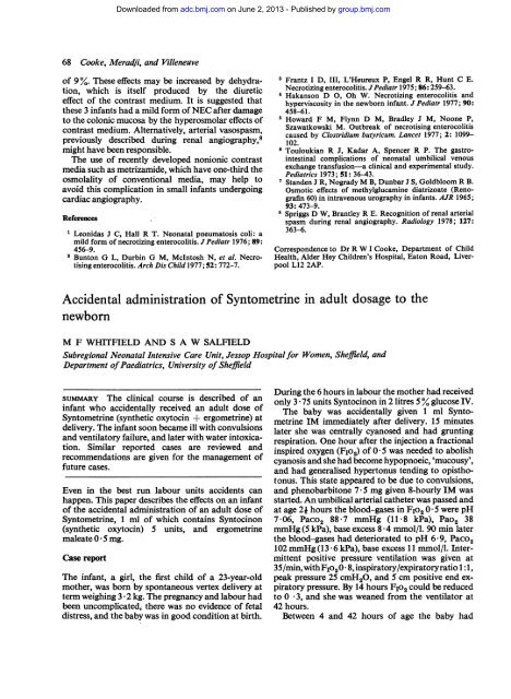 Accidental administration of Syntometrine in adult dosage to the ...