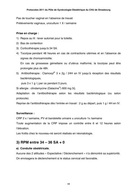 Protocoles obstétricaux de la maternité de Hautepierre