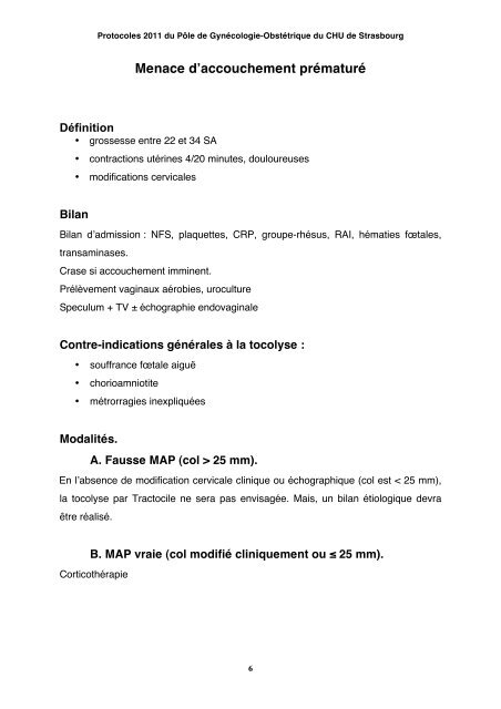 Protocoles obstétricaux de la maternité de Hautepierre