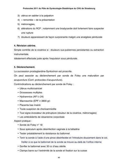 Protocoles obstétricaux de la maternité de Hautepierre