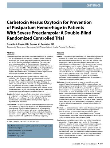 Carbetocin Versus Oxytocin for Prevention of Postpartum ... - JOGC