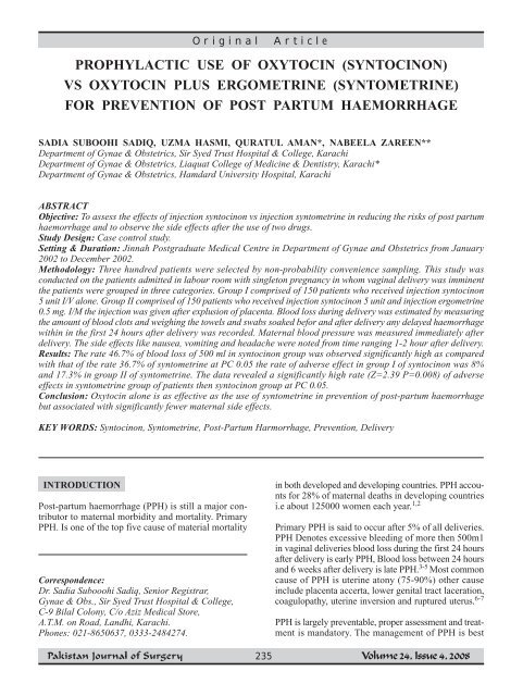 PROPHYLACTIC USE OF OXYTOCIN (SYNTOCINON) VS ...