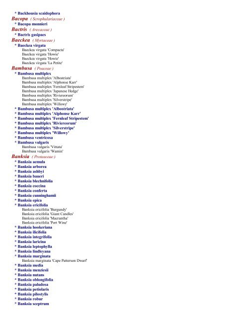 This is a list of plant Genera, Species & Cultivars ... - PlantFile USA