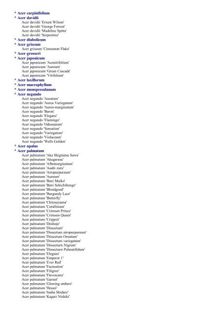 This is a list of plant Genera, Species & Cultivars ... - PlantFile USA