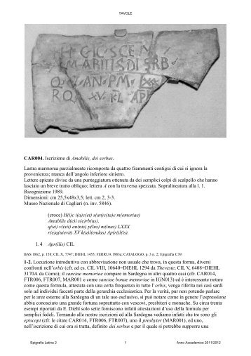 CAR004. Iscrizione di Amabilis, dei serbus. Lastra marmorea ...