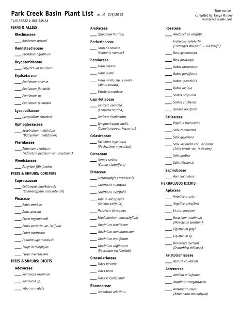 plant list by family - Mountain Plants of the Western Cascades