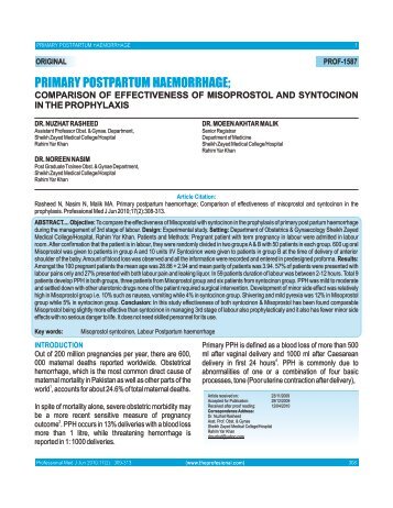 primary postpartum haemorrhage - The Professional Medical Journal