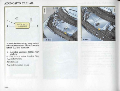 6. fejezet: Müszaki adatok - Renault Megane Klub
