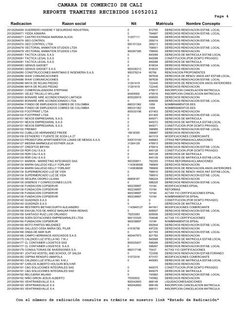 camara de comercio de reporte tramites recibidos 16052012 cali