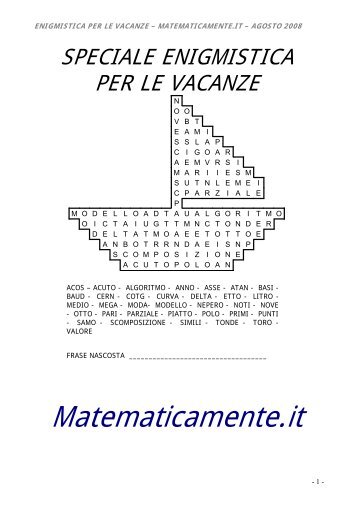 Speciale enigmistica matematica agosto 2008 - Matematicamente.it