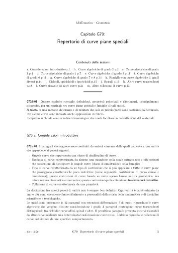 Repertorio di curve piane speciali - CNR - Istituto di Matematica ...